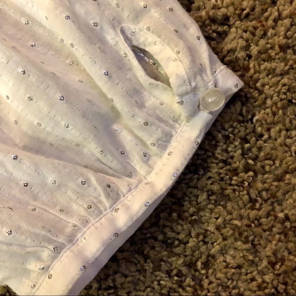 Chico’s Sheer Blouse White w/ Silver Metallic M/8 - Picture 7 of 15